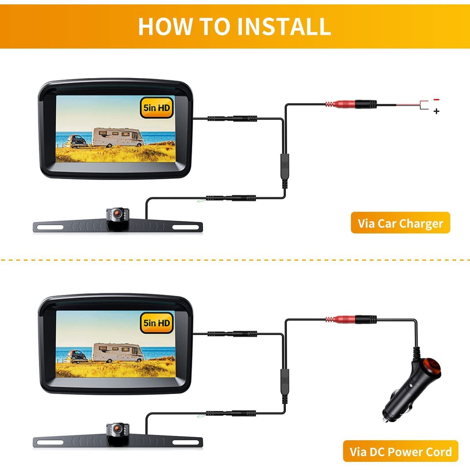 5" Monitor with 1080P Backup Camera for Truck - الصورة 4